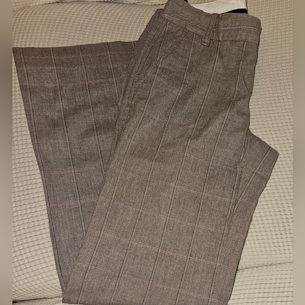 GAP Stretch Women Tan Wide Leg Plaid Dress Pants Sz 1R